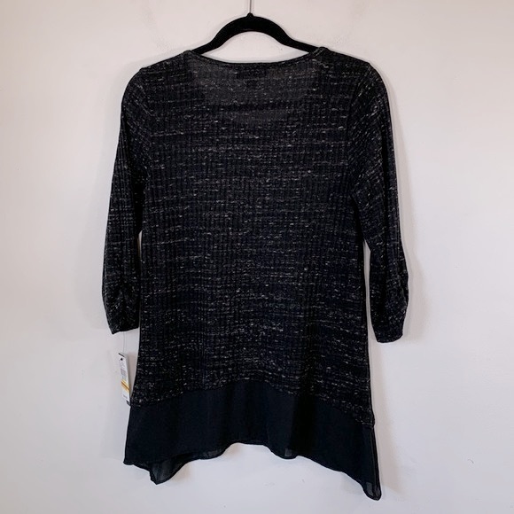 AB Studio NWT Textured Knit Flounce Hemline Women’s Size M Black White Top - Picture 11 of 16